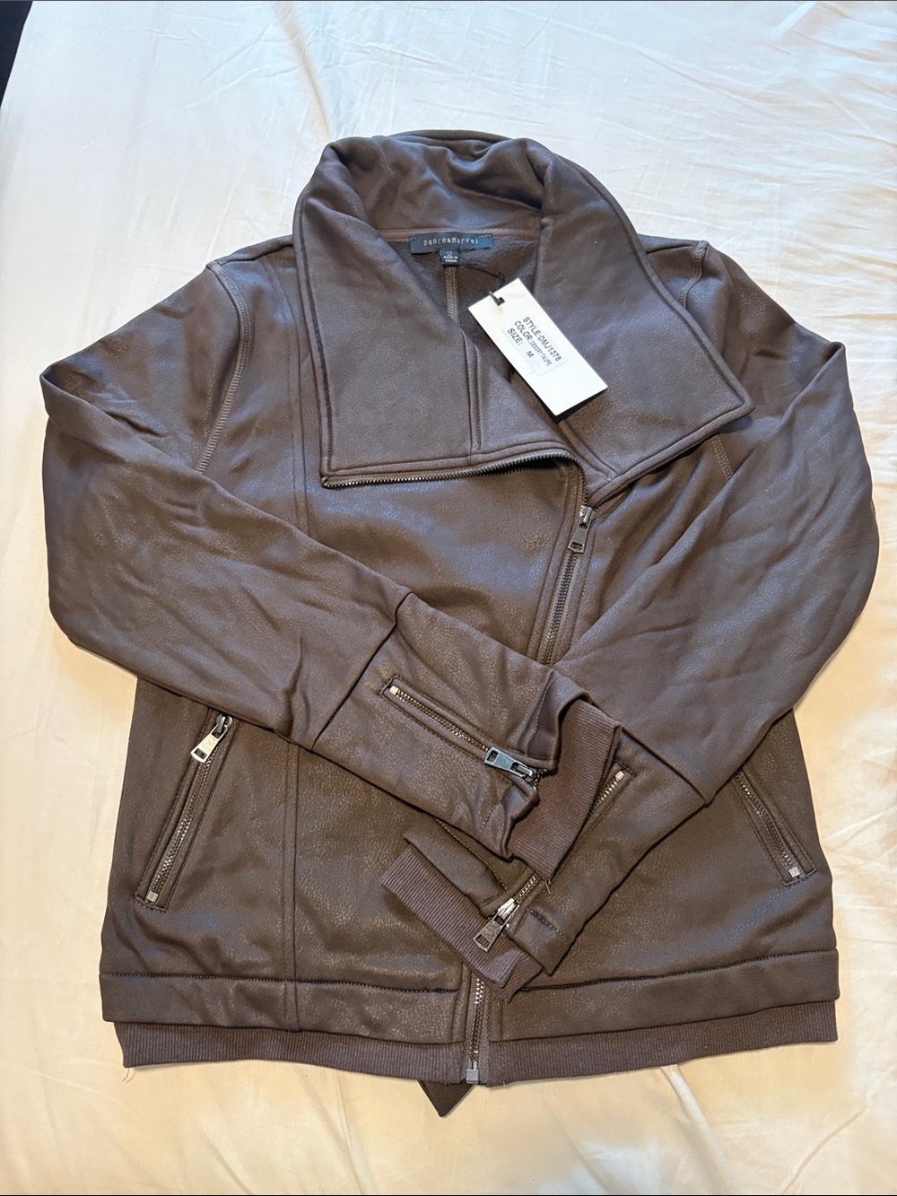 Chocolate Brown Faux-Leather Moto Jacket